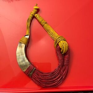 African Red and Yellow Statement Necklace - Worn Once